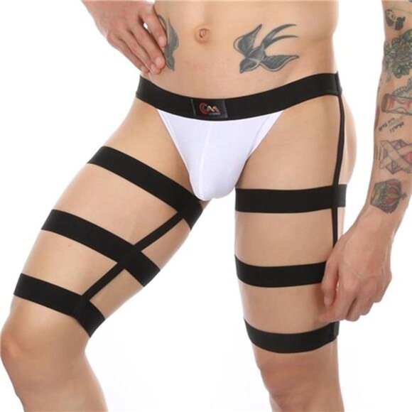 Men's Black Jockstrap Leggings Big Pouch Lingerie Medium - Picture 3 of 5